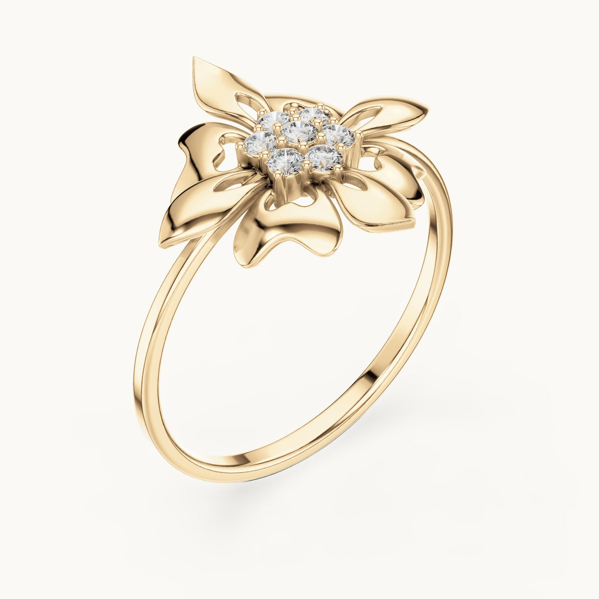 Round lab-grown diamond fleur star ring in yellow gold, 0.112 CT TW, view 2