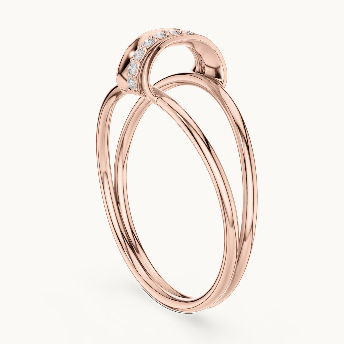 Round lab-grown diamond double wrap bar ring in rose gold, 0.055 CT TW, view 1