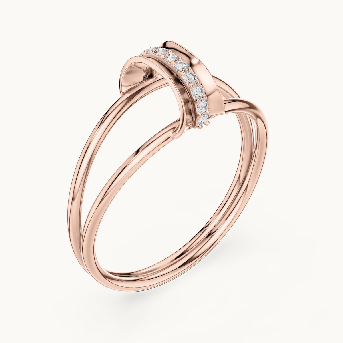 Round lab-grown diamond double wrap bar ring in rose gold, 0.055 CT TW, view 2