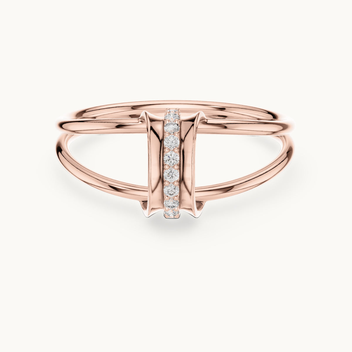 Round lab-grown diamond double wrap bar ring in rose gold, 0.055 CT TW, view 4