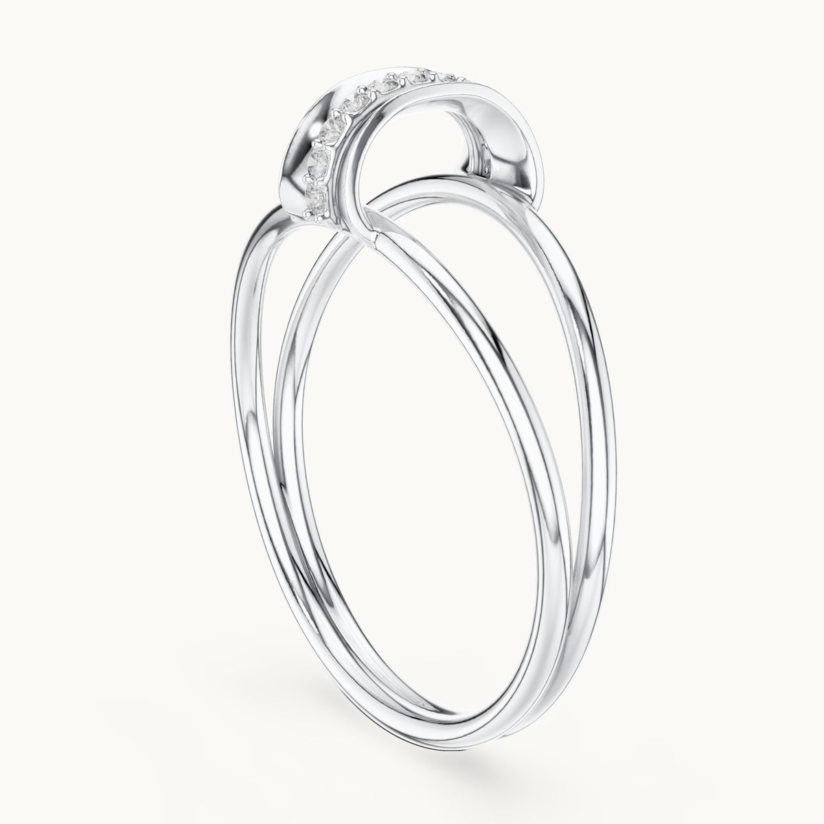 Round lab-grown diamond double wrap bar ring in white gold, 0.055 CT TW, view 1