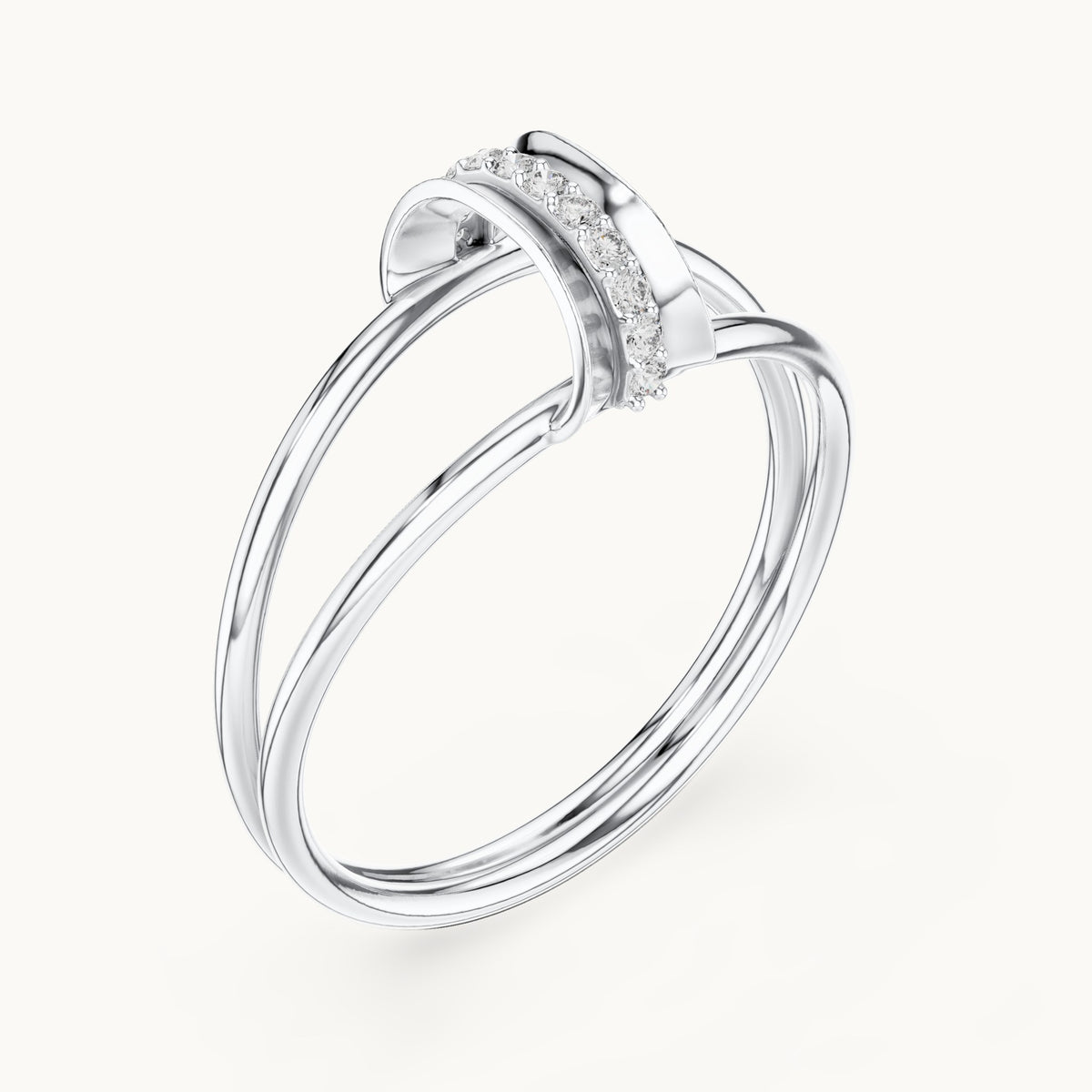Round lab-grown diamond double wrap bar ring in white gold, 0.055 CT TW, view 2