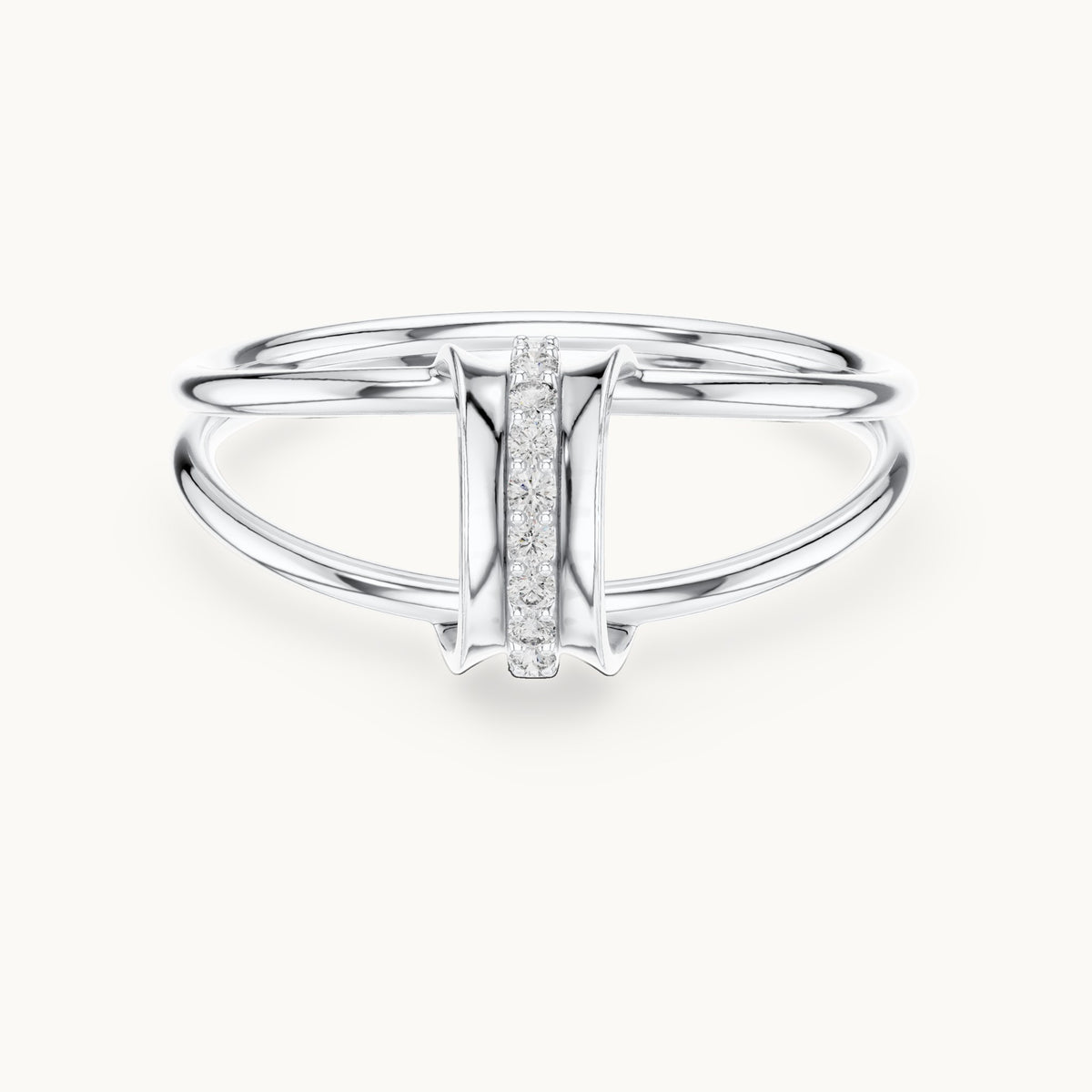 Round lab-grown diamond double wrap bar ring in white gold, 0.055 CT TW, view 4