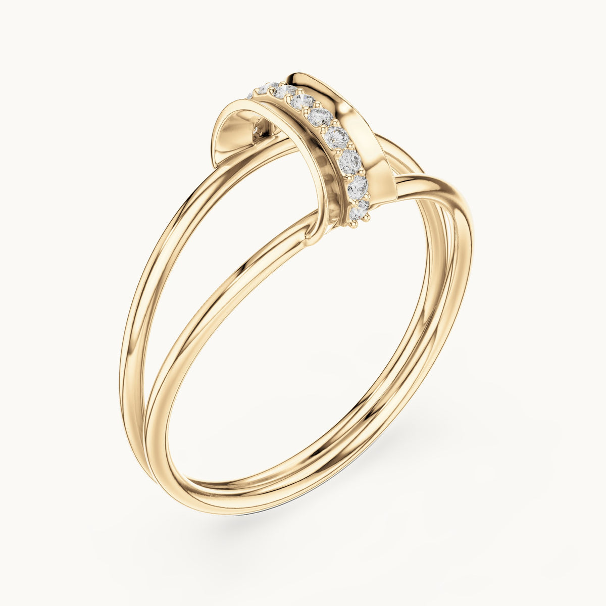 Round lab-grown diamond double wrap bar ring in yellow gold, 0.055 CT TW, view 2