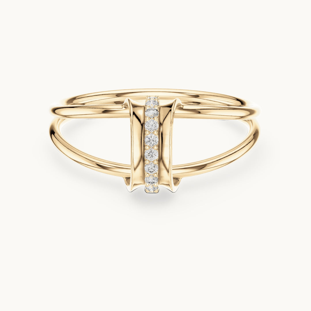 Round lab-grown diamond double wrap bar ring in yellow gold, 0.055 CT TW, view 4