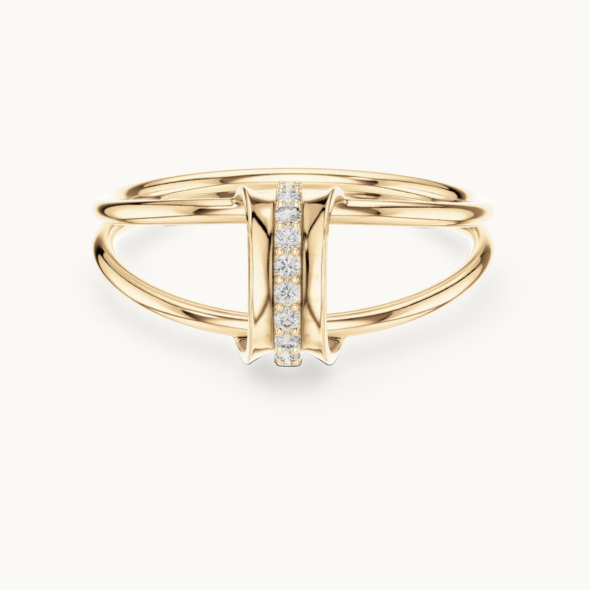 Round lab-grown diamond double wrap bar ring in yellow gold, 0.055 CT TW, view 4