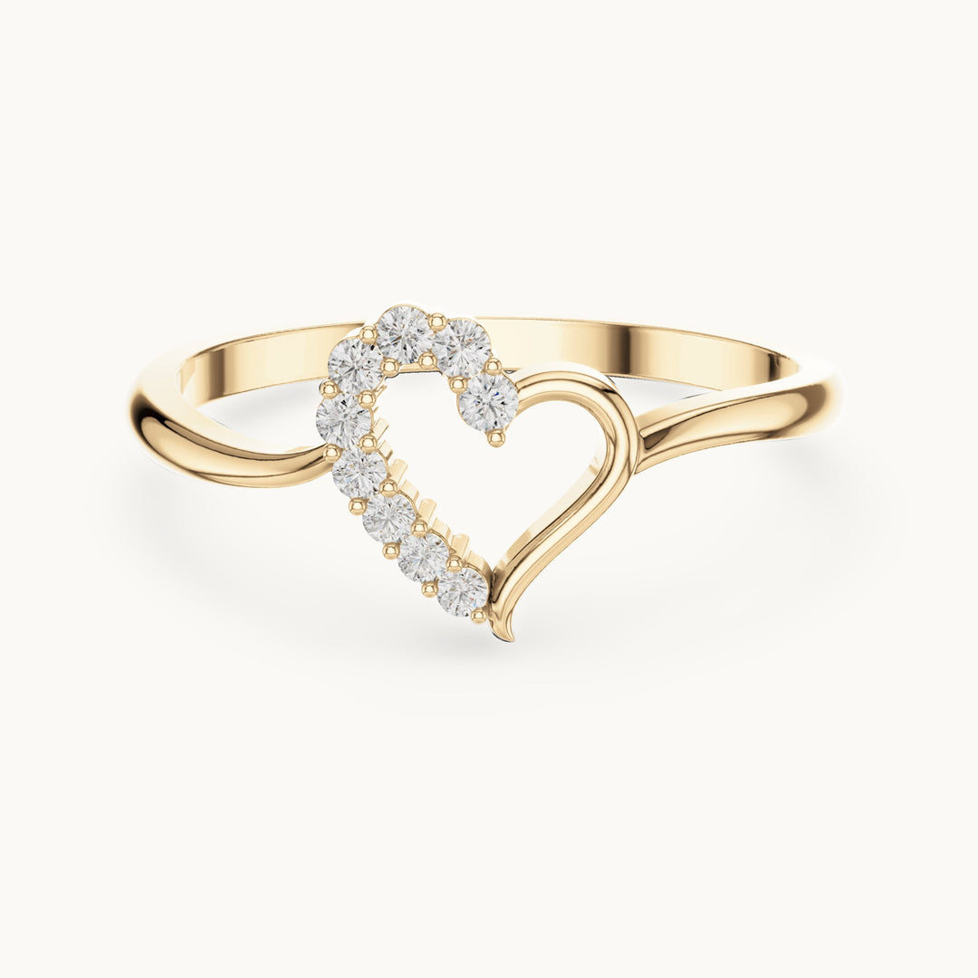 Round lab-grown diamond open heart ring in yellow gold, 0.095 CT TW, view 4
