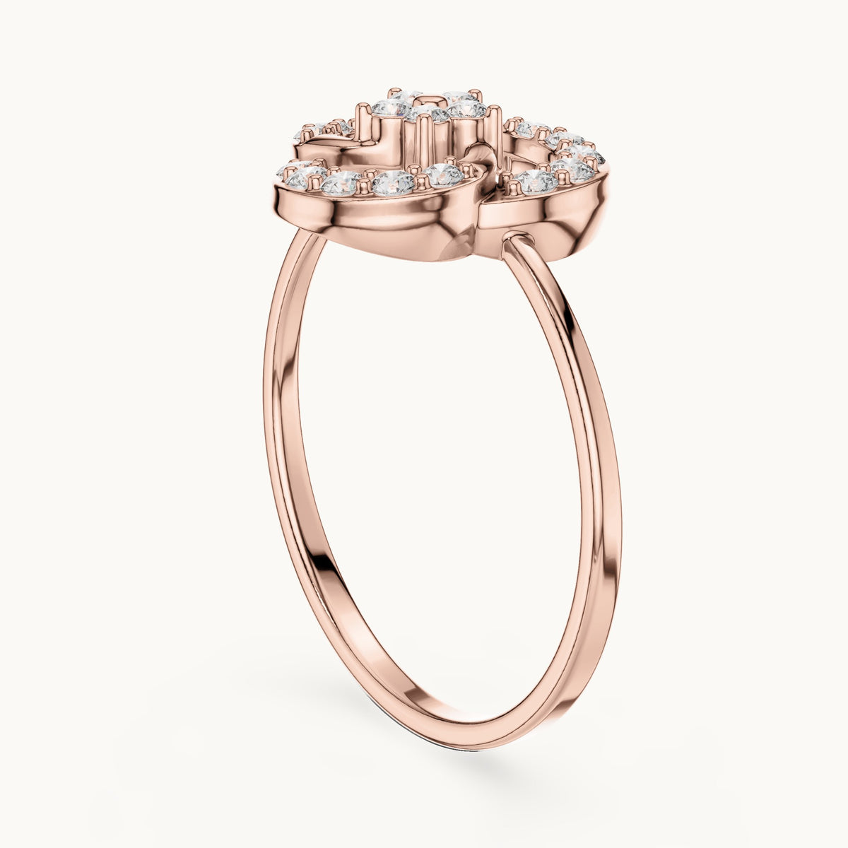 Round lab-grown diamond swirl halo flower ring in rose gold, 0.234 CT TW, view 1