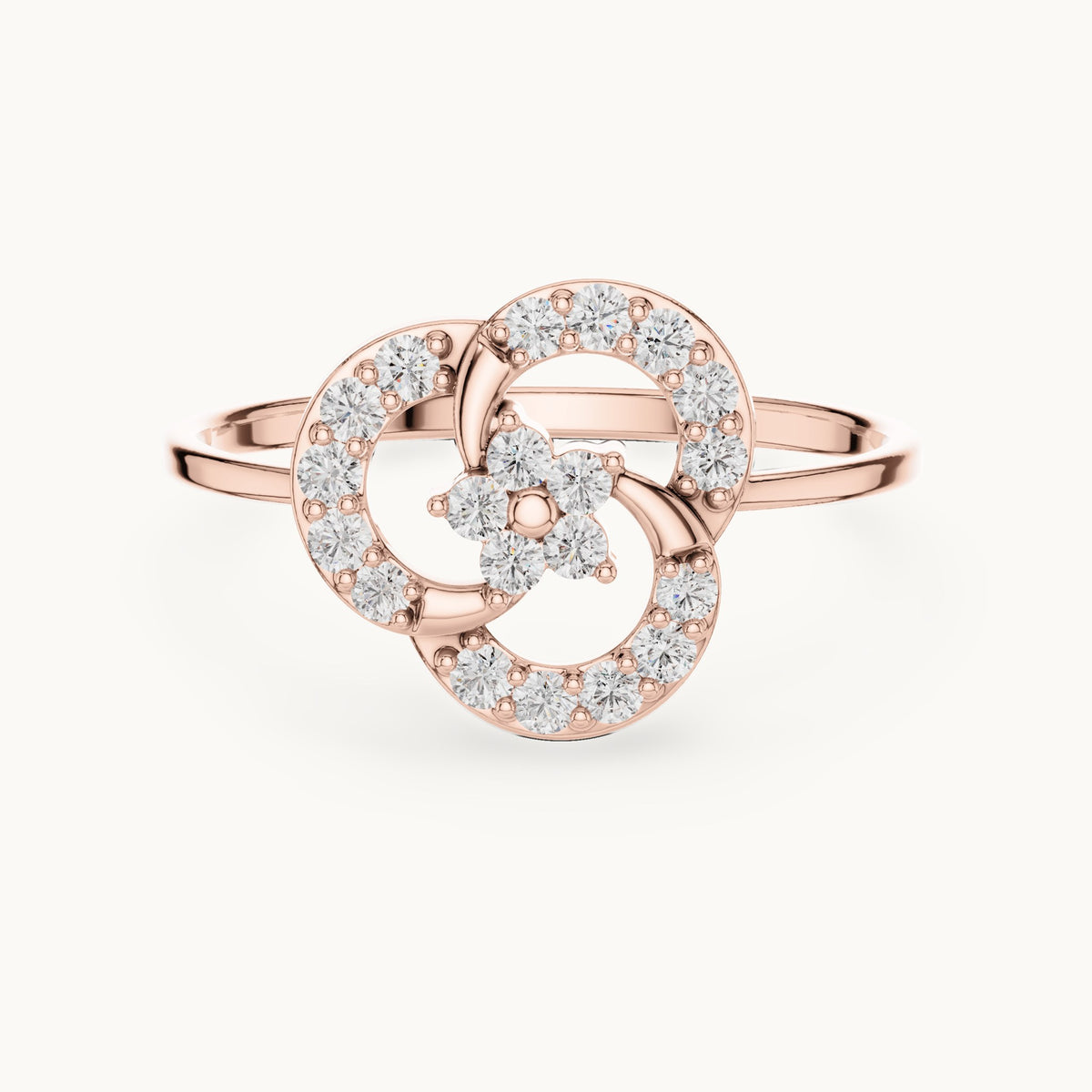 Round lab-grown diamond swirl halo flower ring in rose gold, 0.234 CT TW, view 4