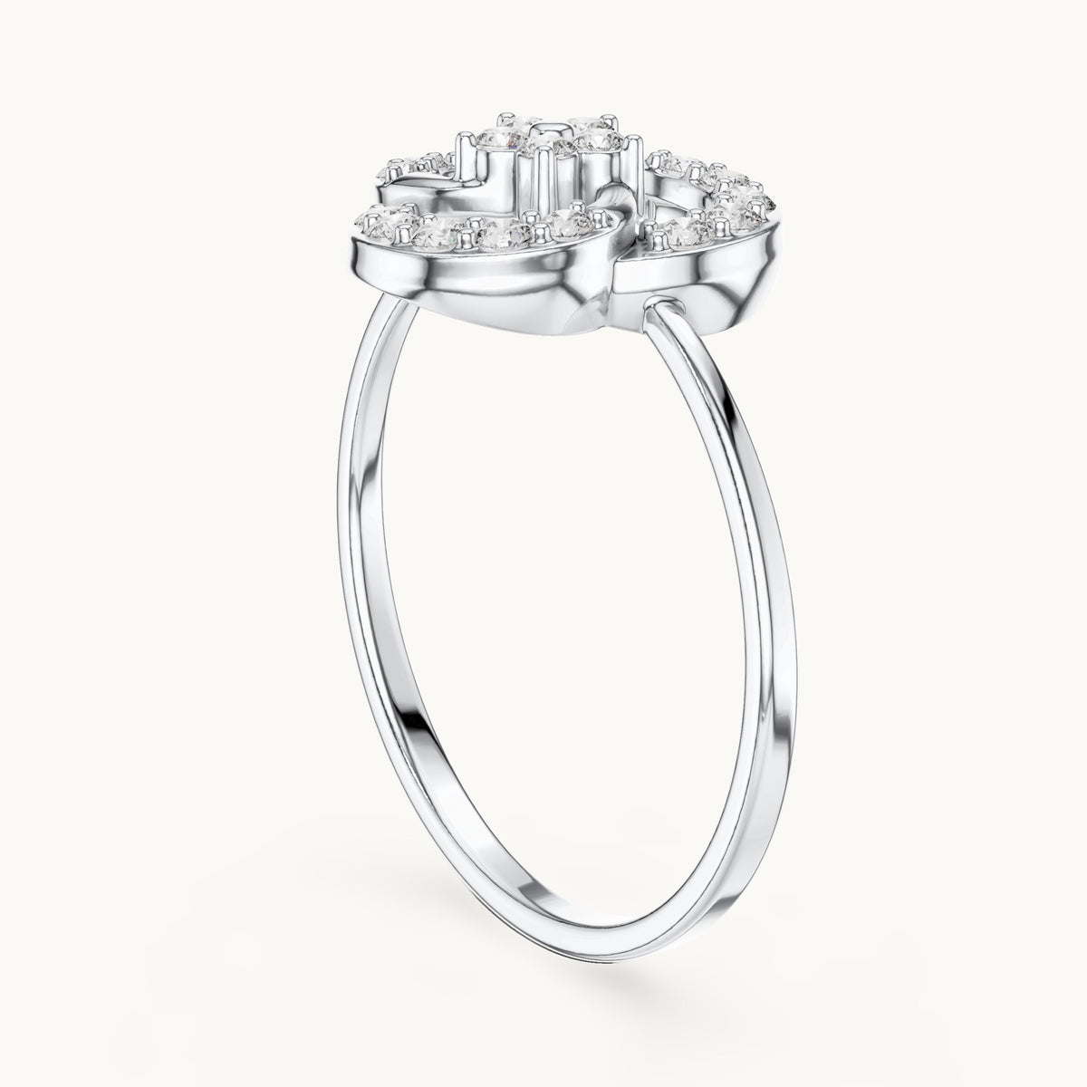 Round lab-grown diamond swirl halo flower ring in white gold, 0.234 CT TW, view 1
