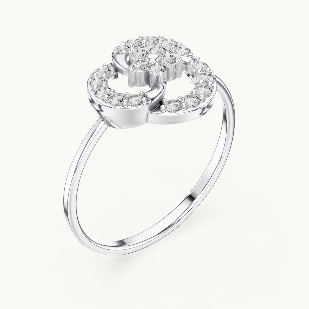 Round lab-grown diamond swirl halo flower ring in white gold, 0.234 CT TW, view 2