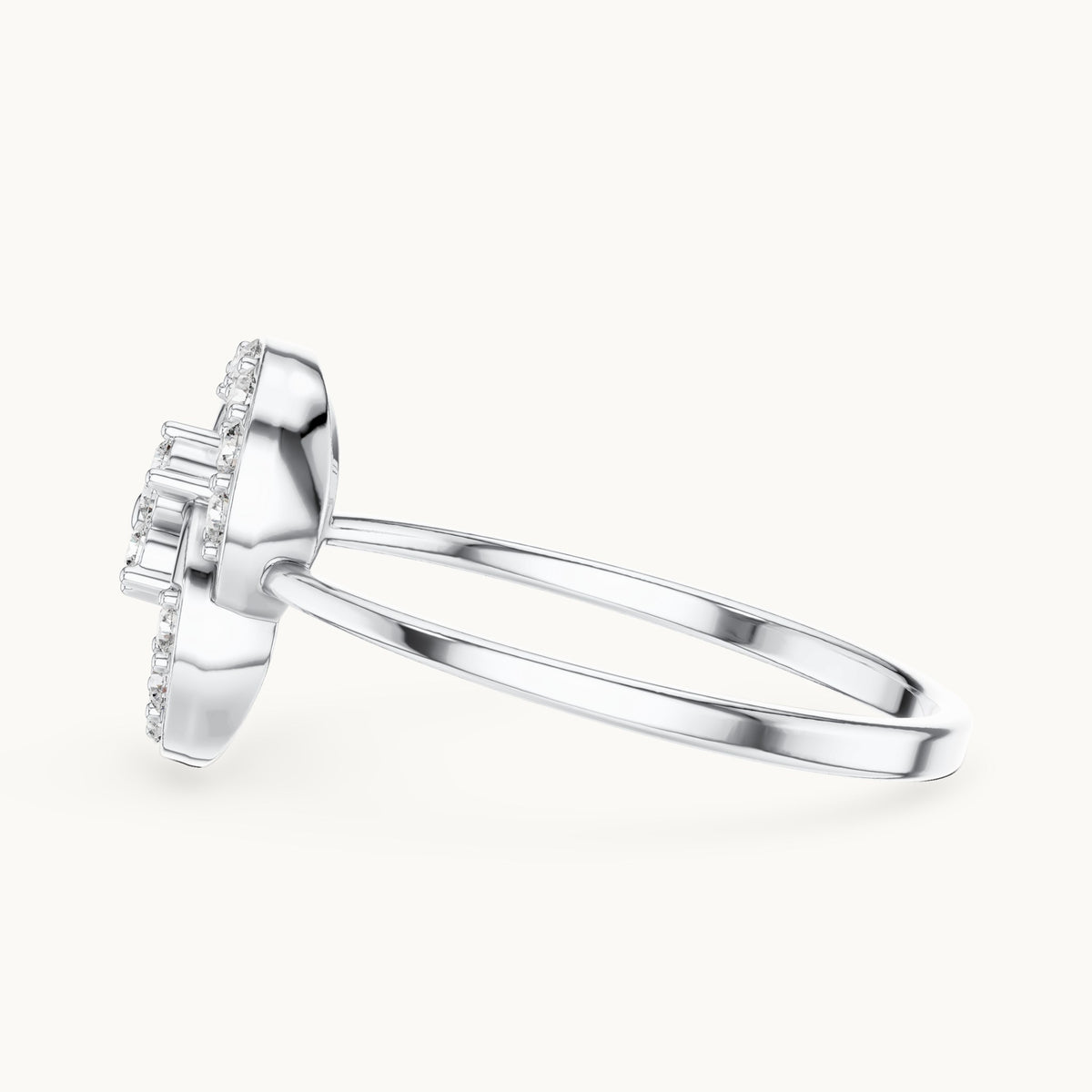 Round lab-grown diamond swirl halo flower ring in white gold, 0.234 CT TW, view 3