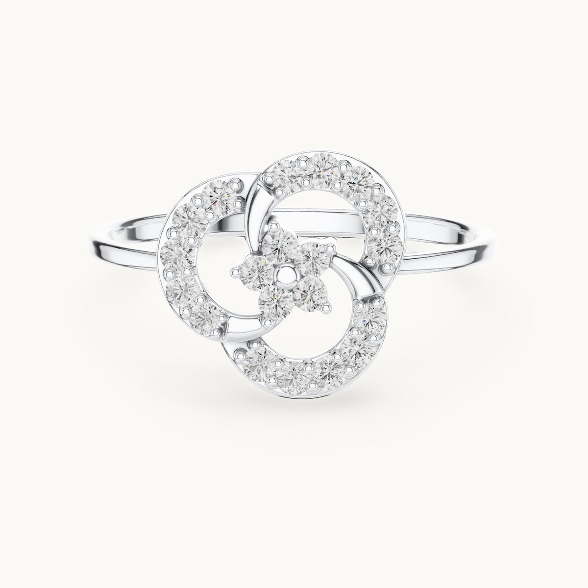 Round lab-grown diamond swirl halo flower ring in white gold, 0.234 CT TW, view 4