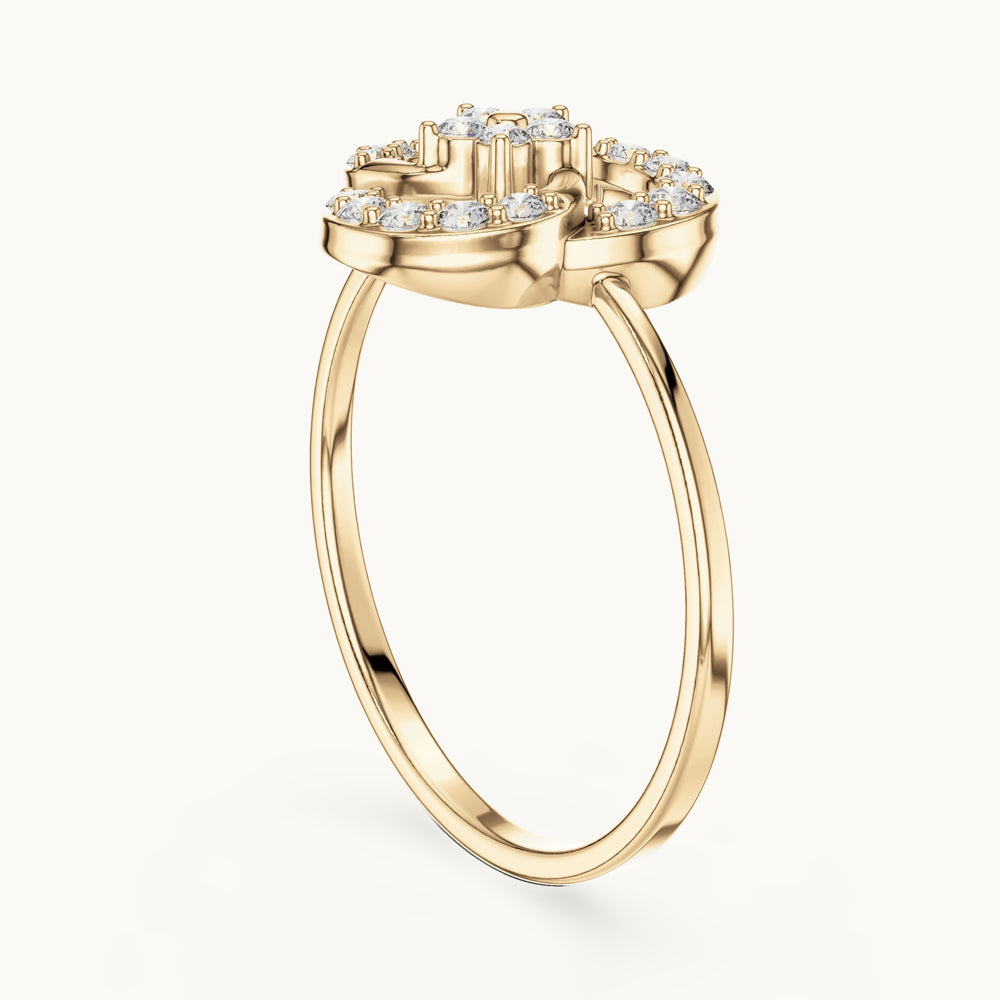 Round lab-grown diamond swirl halo flower ring in yellow gold, 0.234 CT TW, view 1