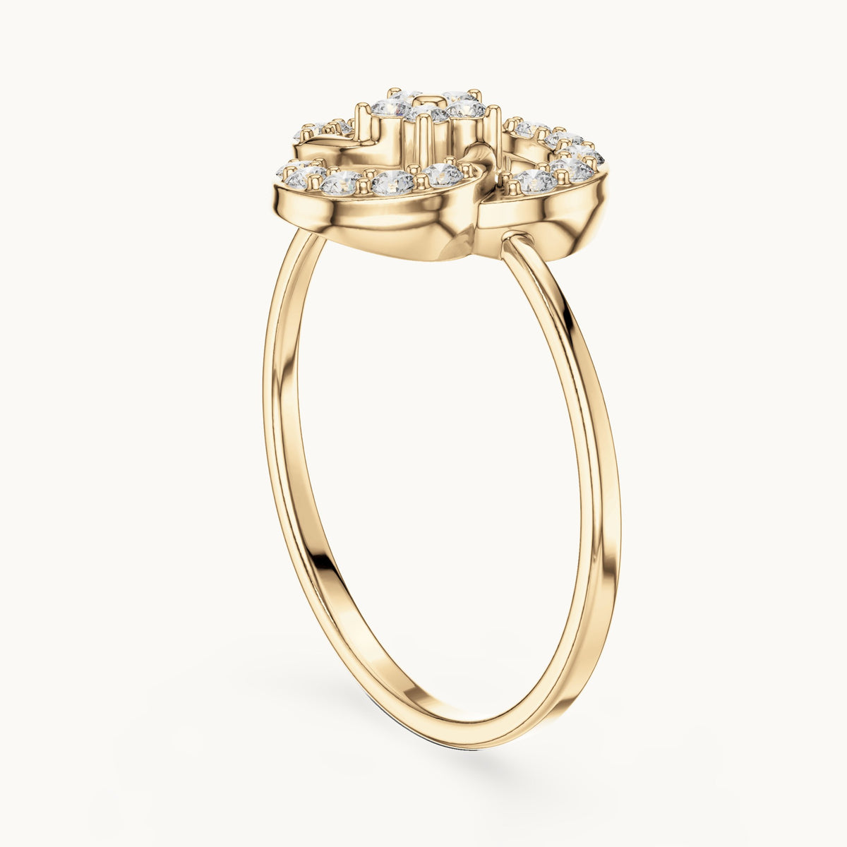 Round lab-grown diamond swirl halo flower ring in yellow gold, 0.234 CT TW, view 1