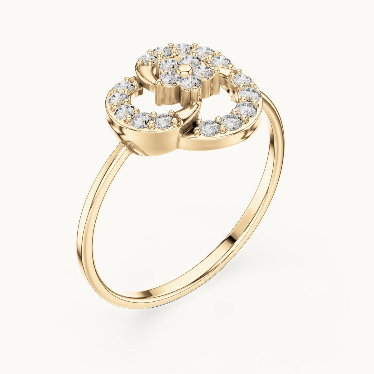 Round lab-grown diamond swirl halo flower ring in yellow gold, 0.234 CT TW, view 2