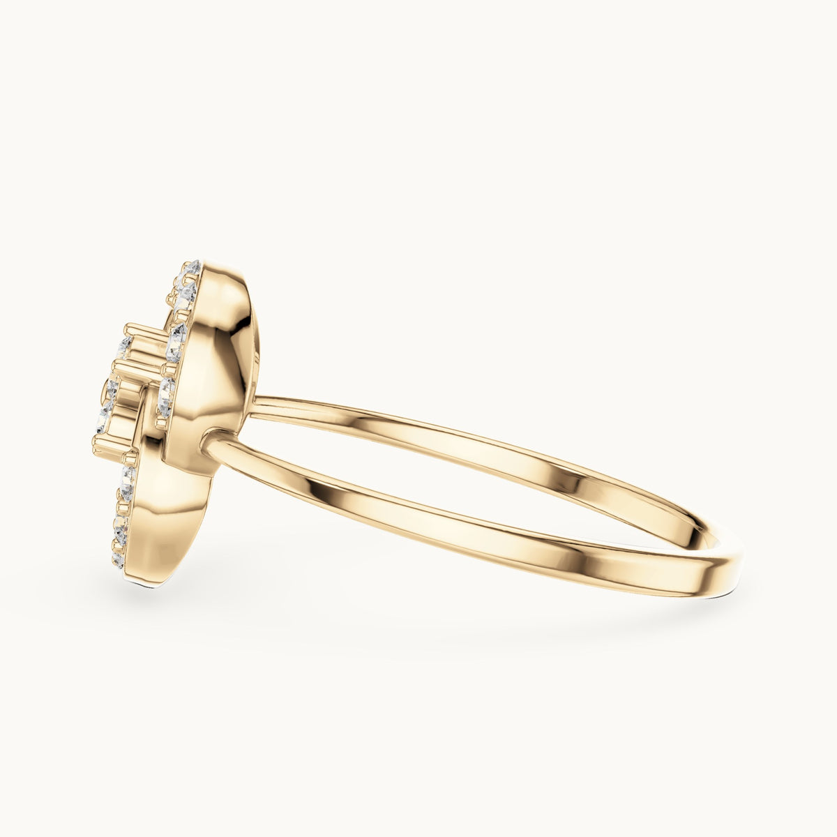 Round lab-grown diamond swirl halo flower ring in yellow gold, 0.234 CT TW, view 3