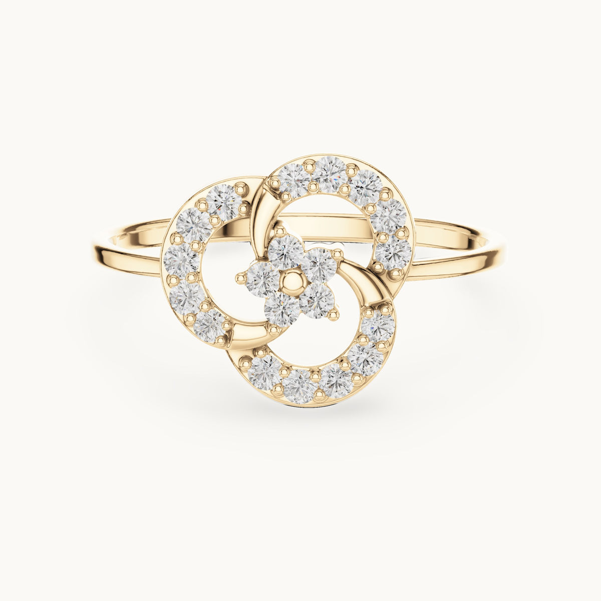 Round lab-grown diamond swirl halo flower ring in yellow gold, 0.234 CT TW, view 4