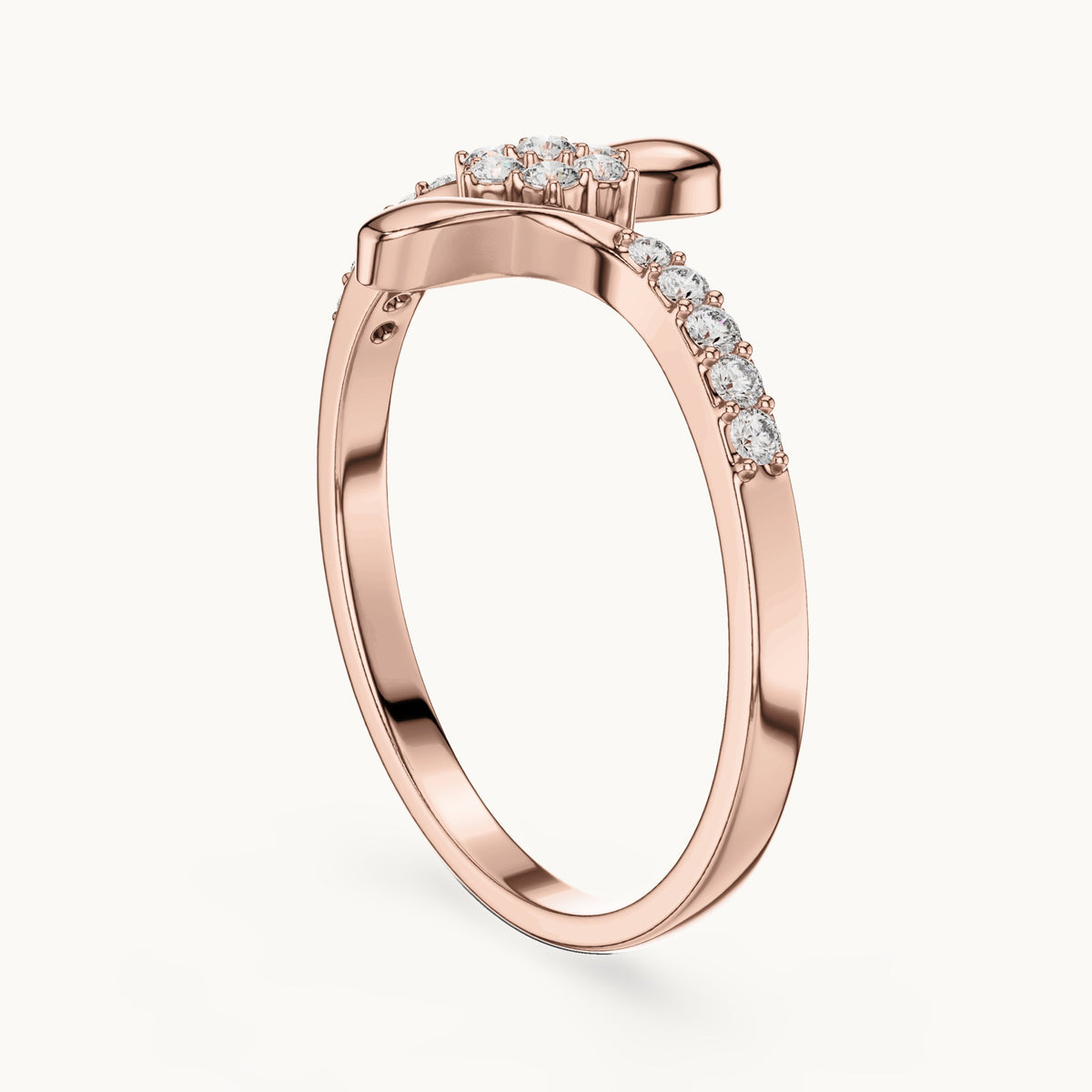 Round lab-grown diamond bypass cluster ring in rose gold, 0.15 CT TW, view 1