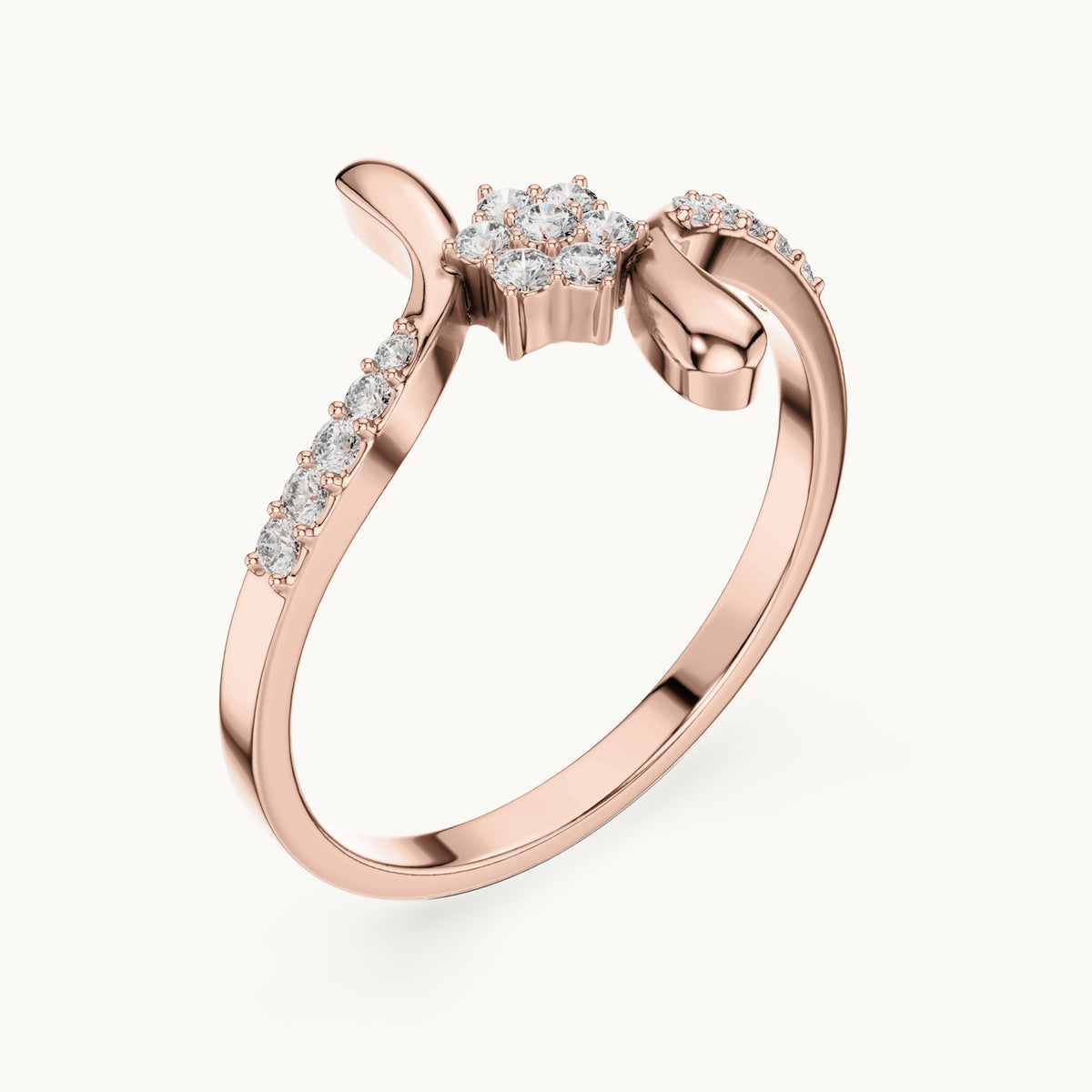 Round lab-grown diamond bypass cluster ring in rose gold, 0.15 CT TW, view 2