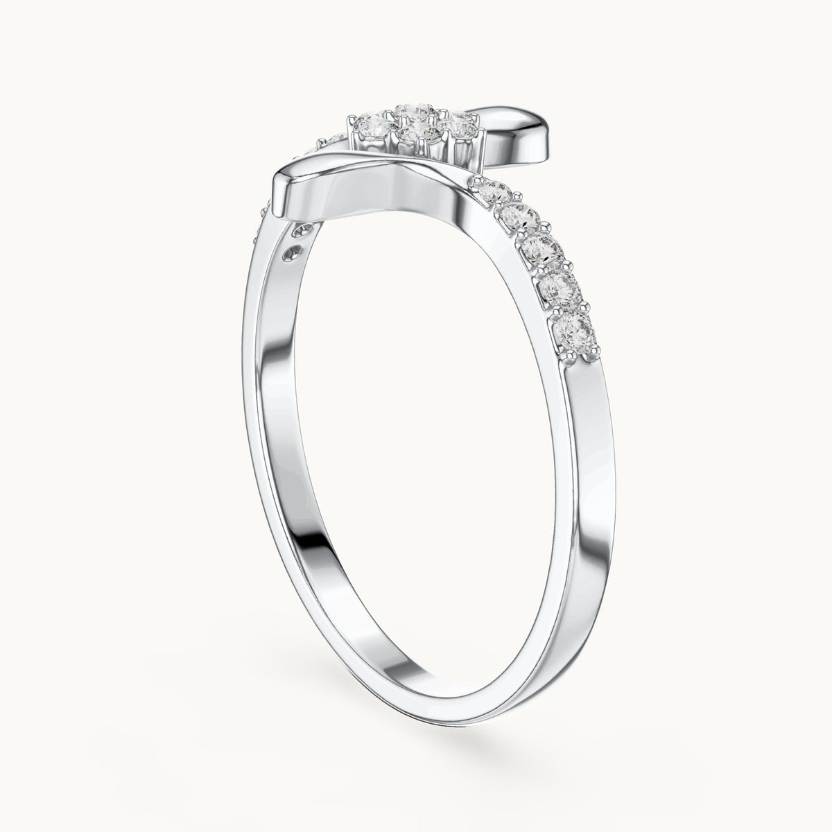 Round lab-grown diamond bypass cluster ring in white gold, 0.15 CT TW, view 1