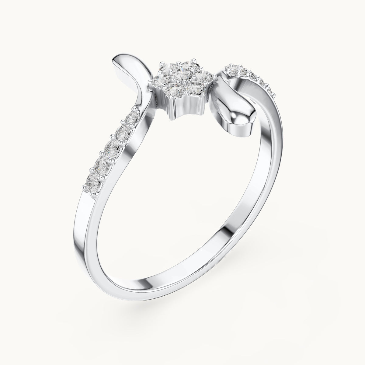Round lab-grown diamond bypass cluster ring in white gold, 0.15 CT TW, view 2