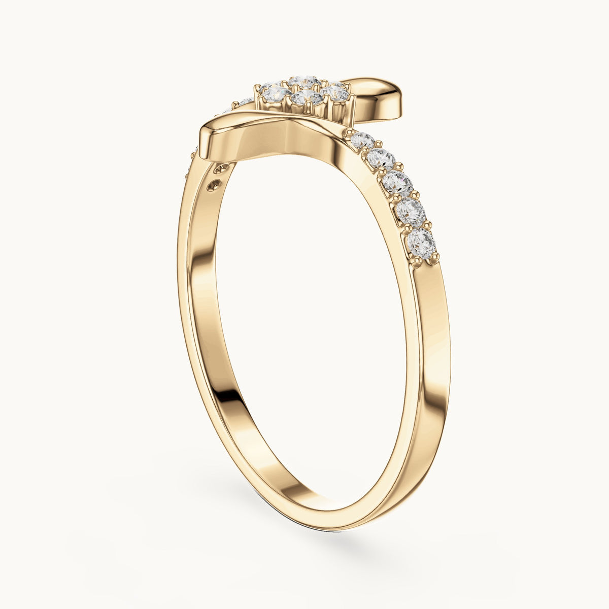 Round lab-grown diamond bypass cluster ring in yellow gold, 0.15 CT TW, view 1