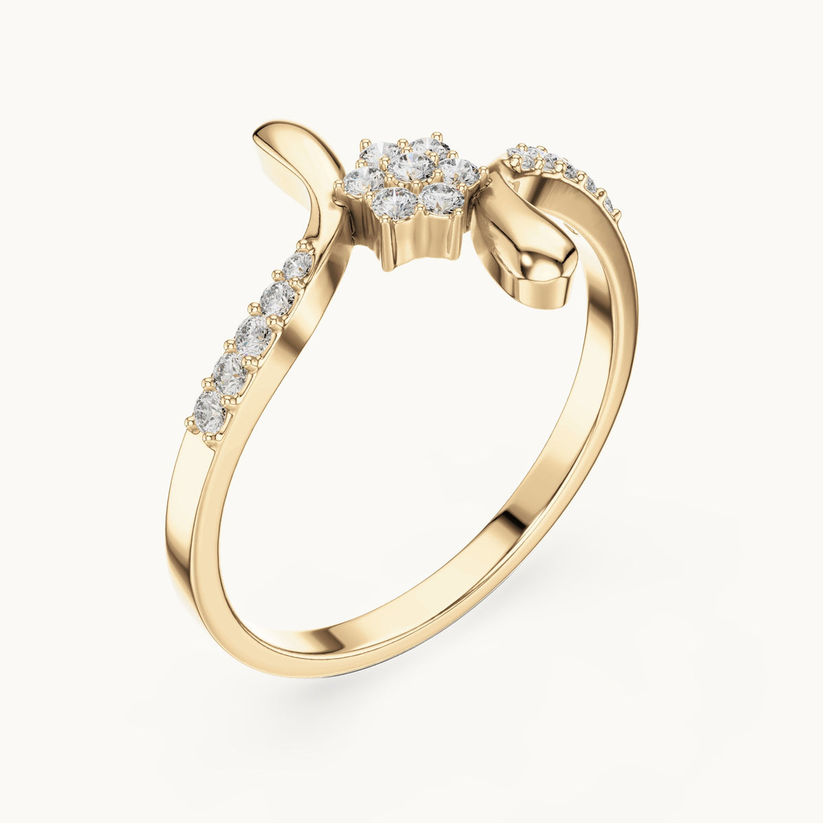 Round lab-grown diamond bypass cluster ring in yellow gold, 0.15 CT TW, view 2