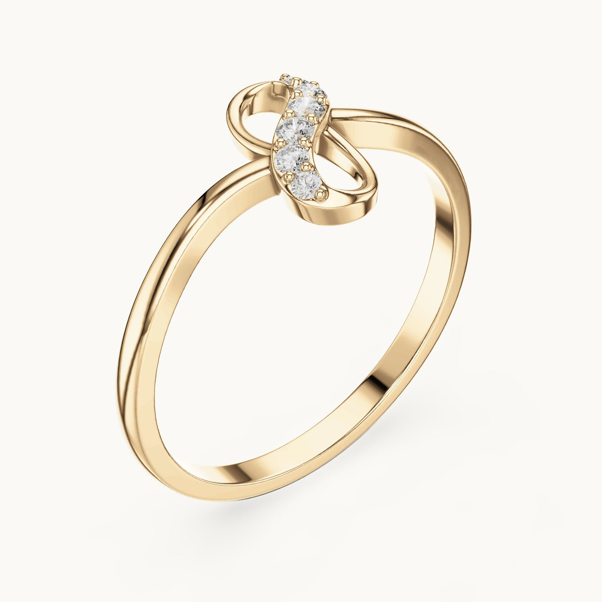 Round lab-grown diamond infinity loop ring in yellow gold, 0.064 CT TW, view 2