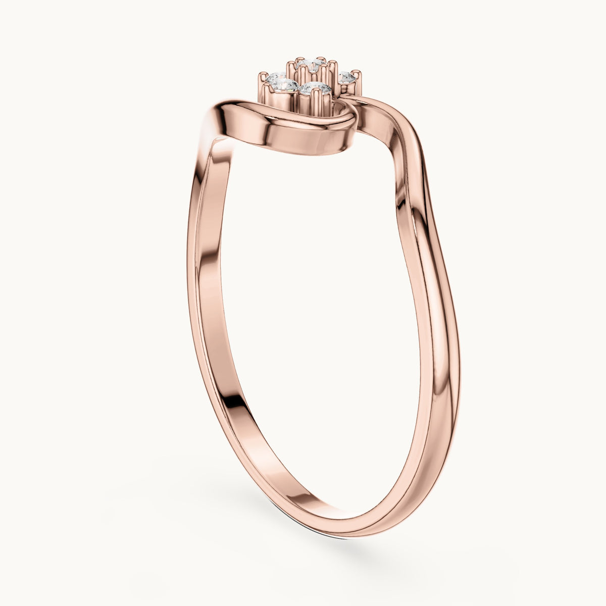 Round lab-grown diamond bypass cluster ring in rose gold, 0.062 CT TW, view 1