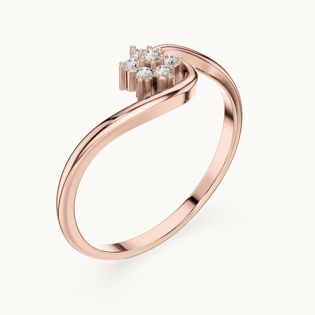 Round lab-grown diamond bypass cluster ring in rose gold, 0.062 CT TW, view 2