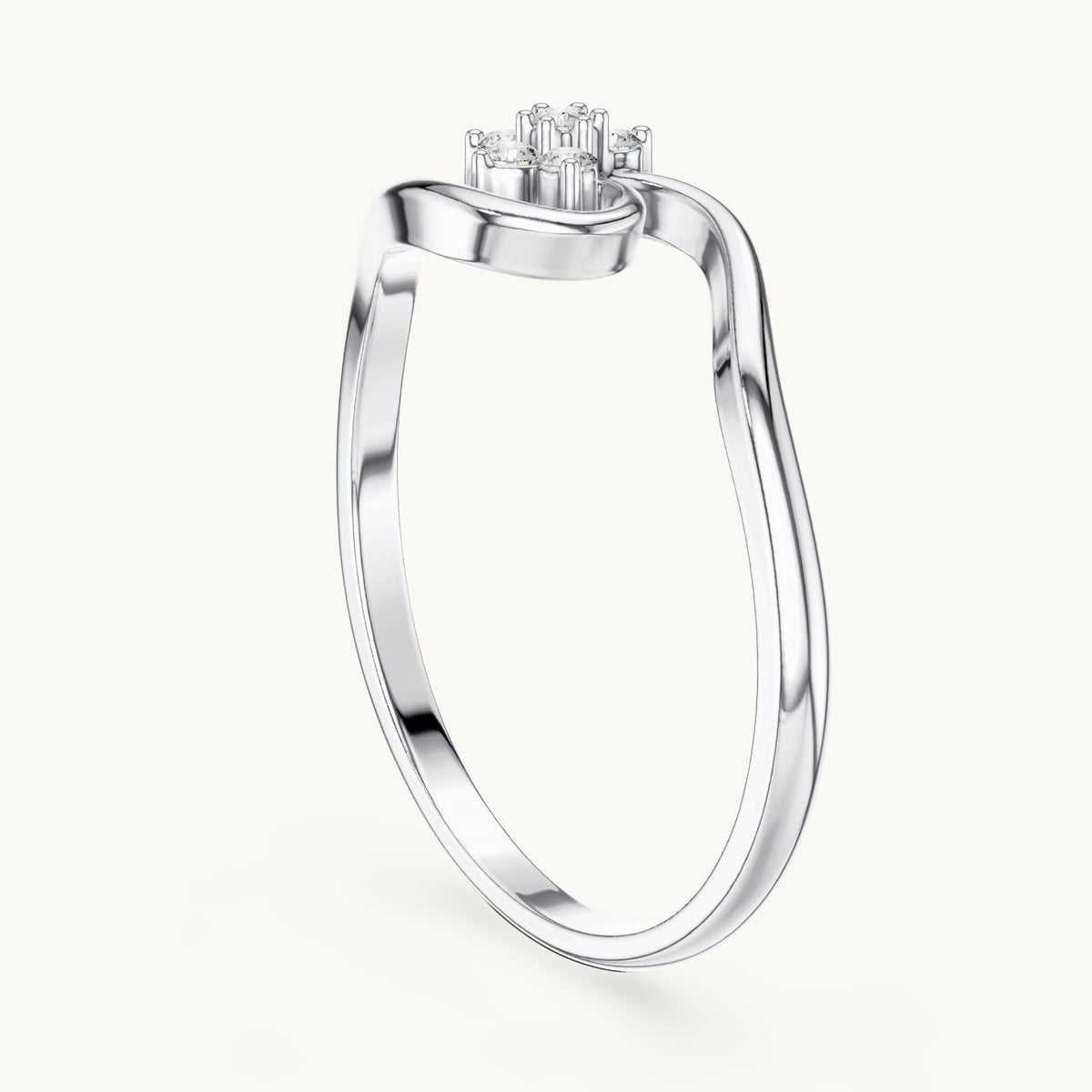 Round lab-grown diamond bypass cluster ring in white gold, 0.062 CT TW, view 1