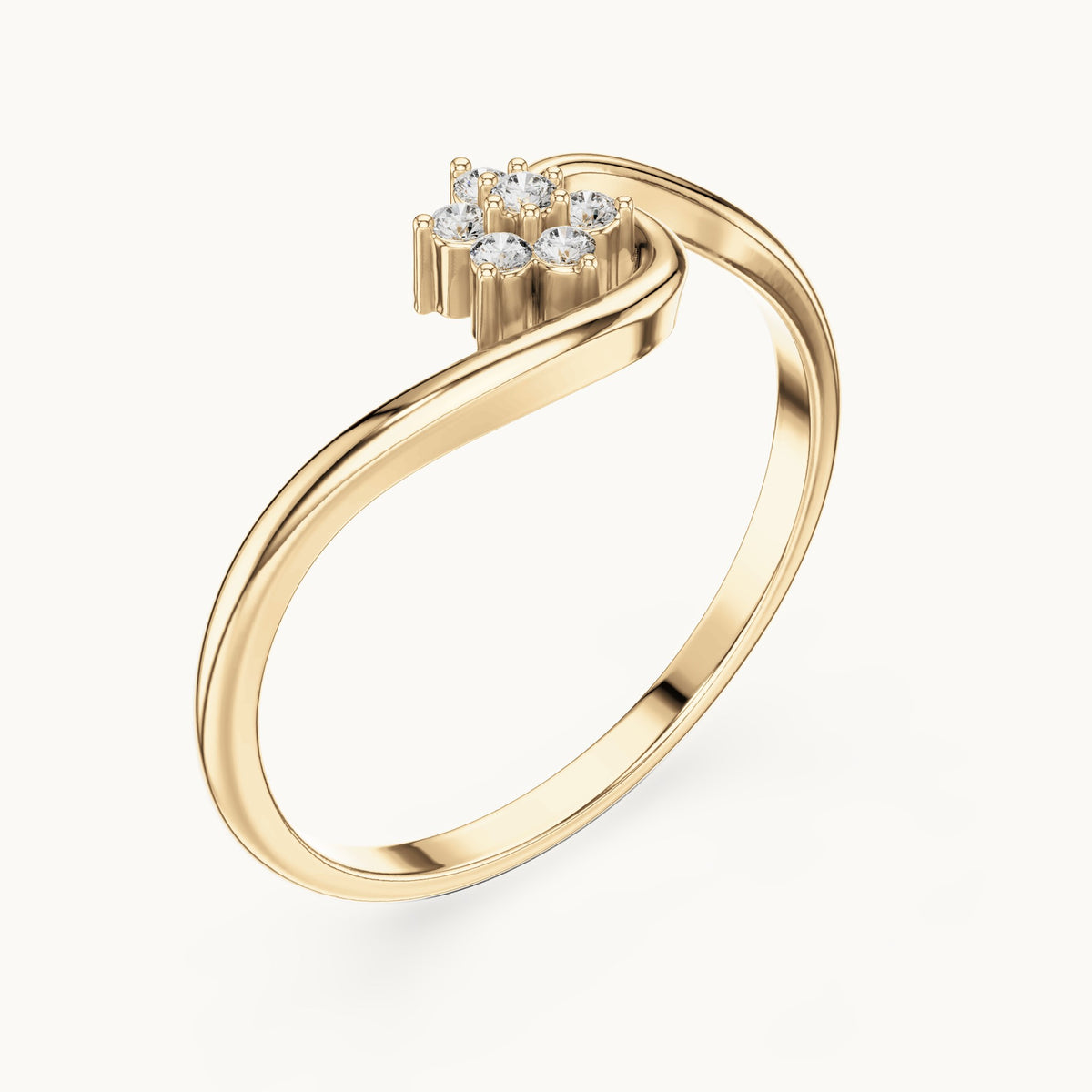 Round lab-grown diamond bypass cluster ring in yellow gold, 0.062 CT TW, view 2