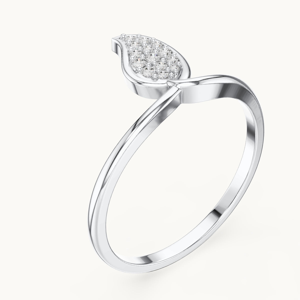 Round lab-grown diamond pavé paisley bypass ring in white gold, 0.093 CT TW, view 2