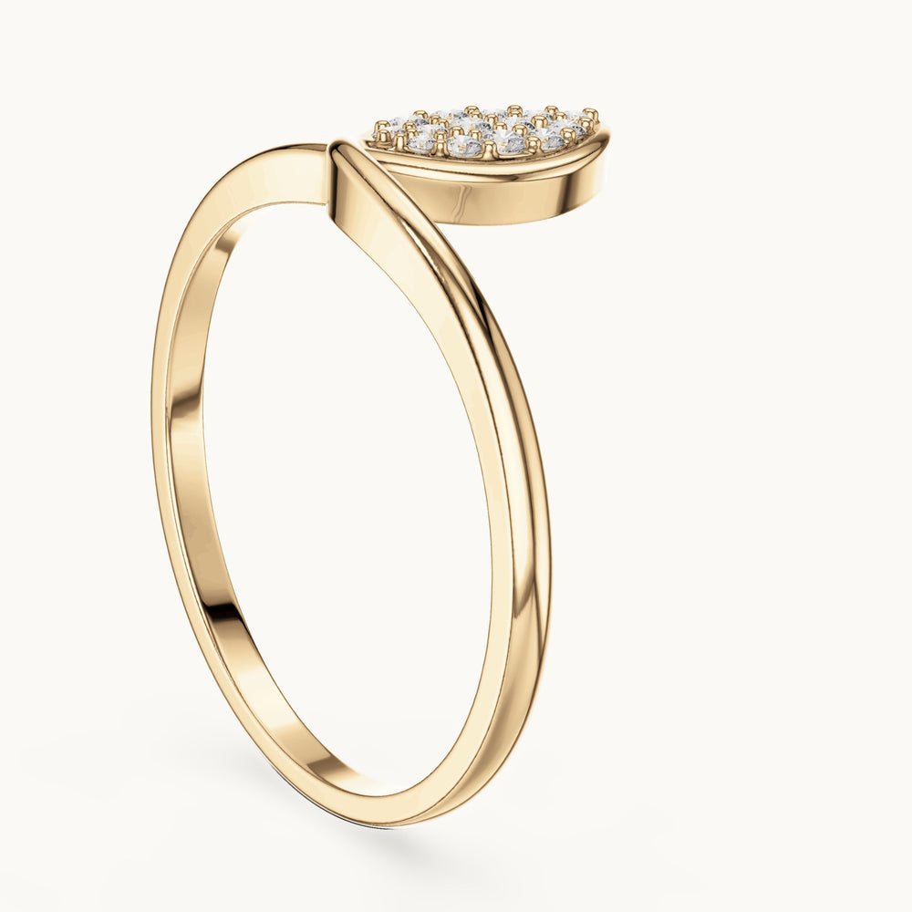 Round lab-grown diamond pavé paisley bypass ring in yellow gold, 0.093 CT TW, view 1