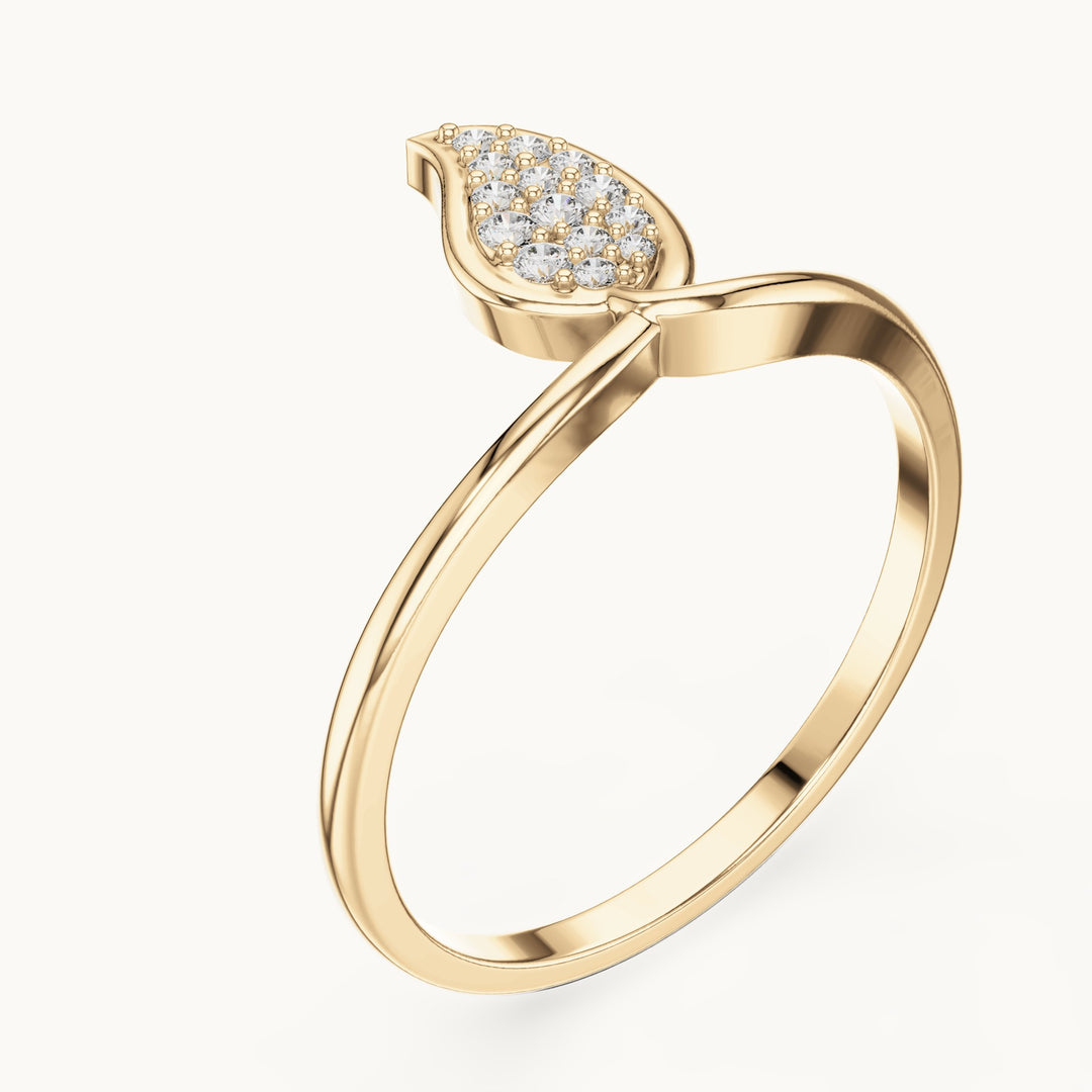 Round lab-grown diamond pavé paisley bypass ring in yellow gold, 0.093 CT TW, view 2