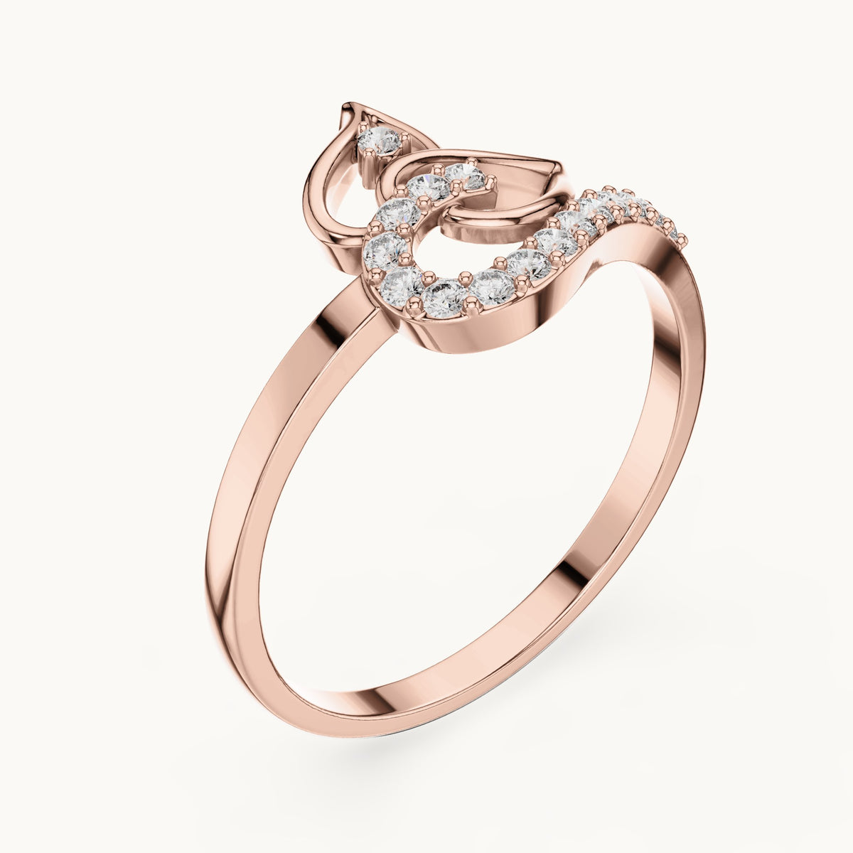 Round lab-grown diamond open heart swirl ring in rose gold, 0.144 CT TW, view 2