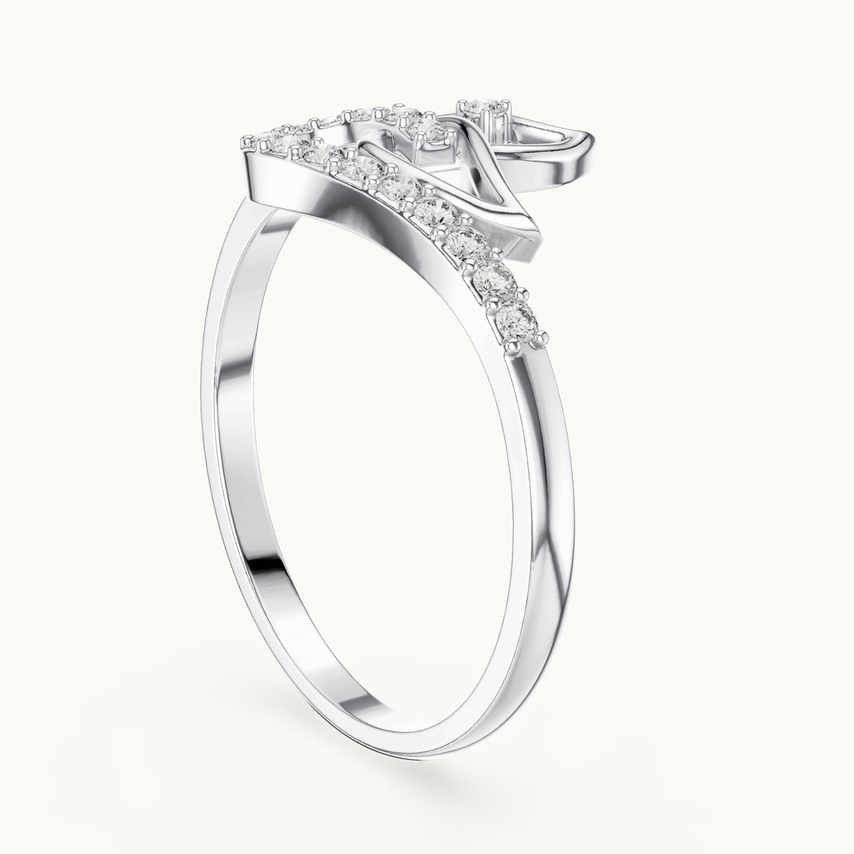 Round lab-grown diamond open heart swirl ring in white gold, 0.144 CT TW, view 1