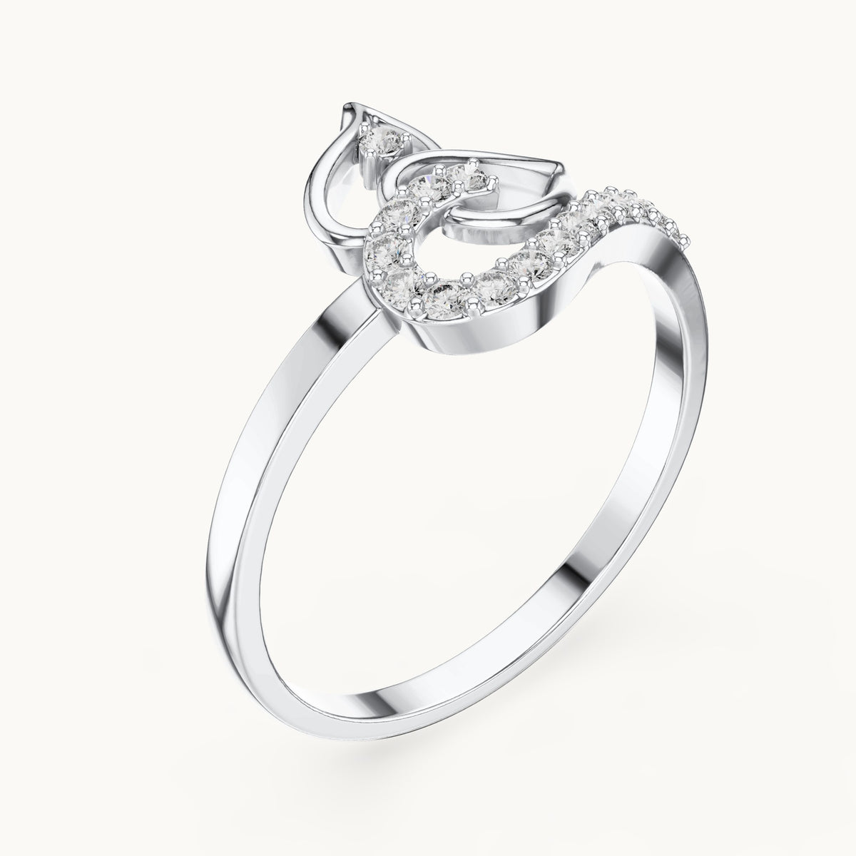 Round lab-grown diamond open heart swirl ring in white gold, 0.144 CT TW, view 2