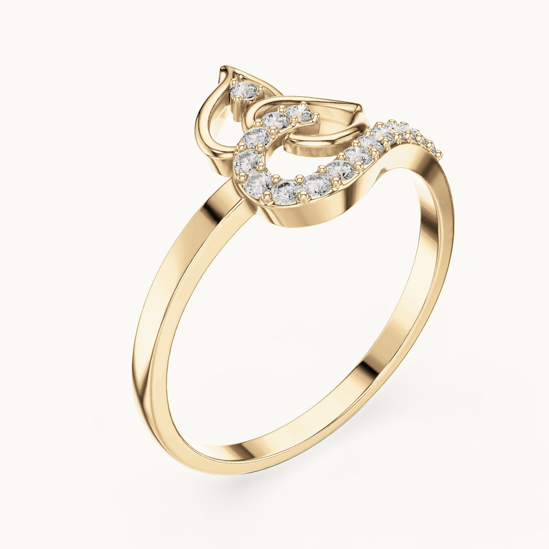 Round lab-grown diamond open heart swirl ring in yellow gold, 0.144 CT TW, view 2
