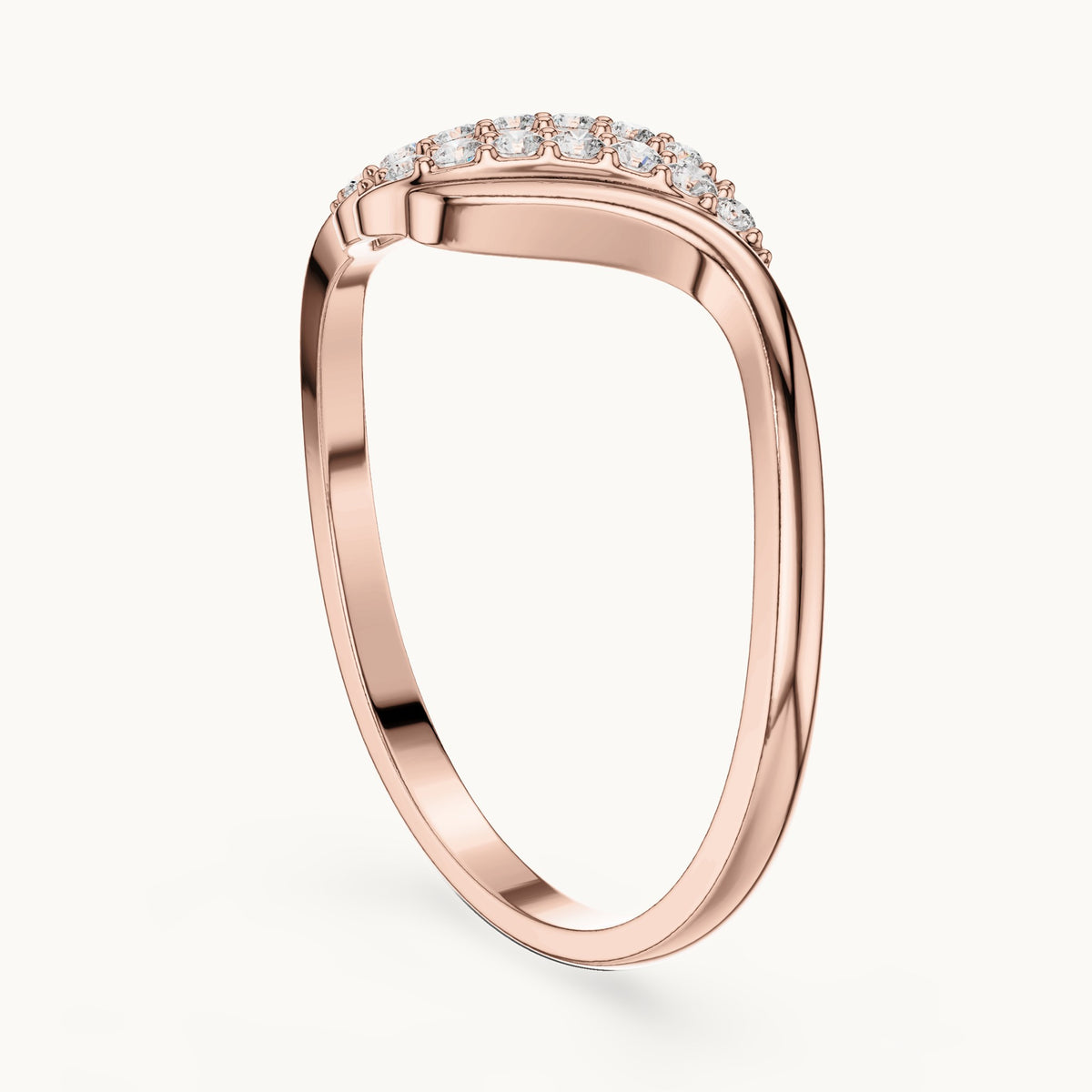 Round lab-grown diamond double row wave bypass ring in rose gold, 0.114 CT TW, view 1