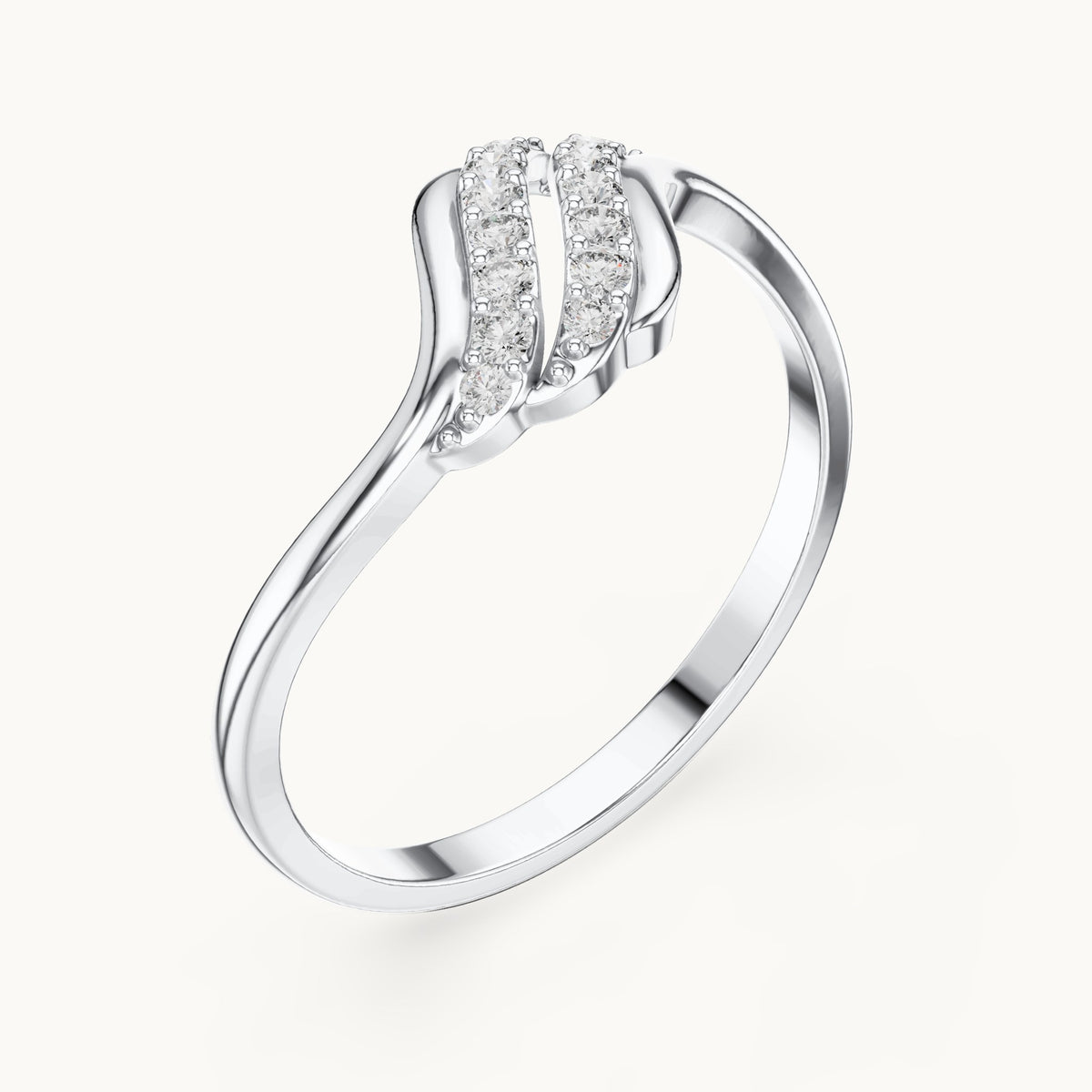 Round lab-grown diamond double row wave bypass ring in white gold, 0.114 CT TW, view 2