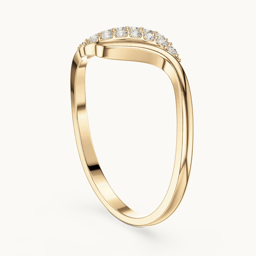 Round lab-grown diamond double row wave bypass ring in yellow gold, 0.114 CT TW, view 1