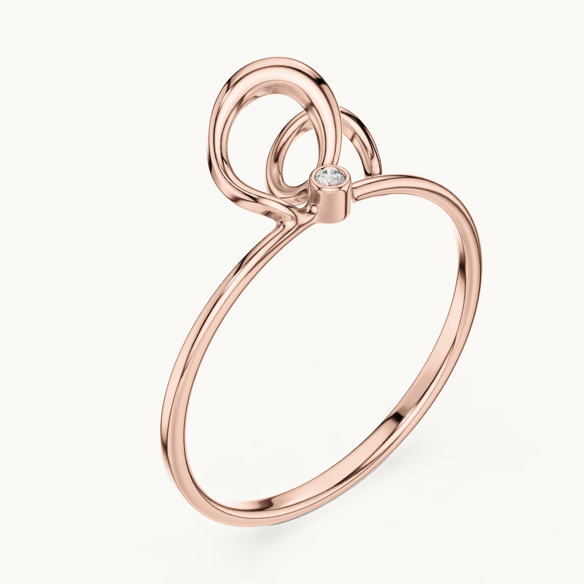 Round lab-grown diamond double loop bezel ring in rose gold, 0.01 CT TW, view 2