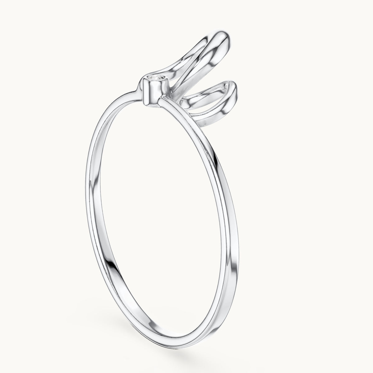 Round lab-grown diamond double loop bezel ring in white gold, 0.01 CT TW, view 1