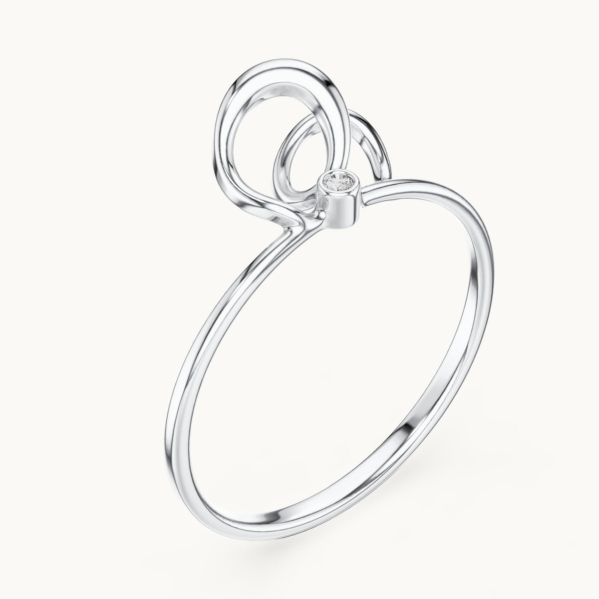 Round lab-grown diamond double loop bezel ring in white gold, 0.01 CT TW, view 2