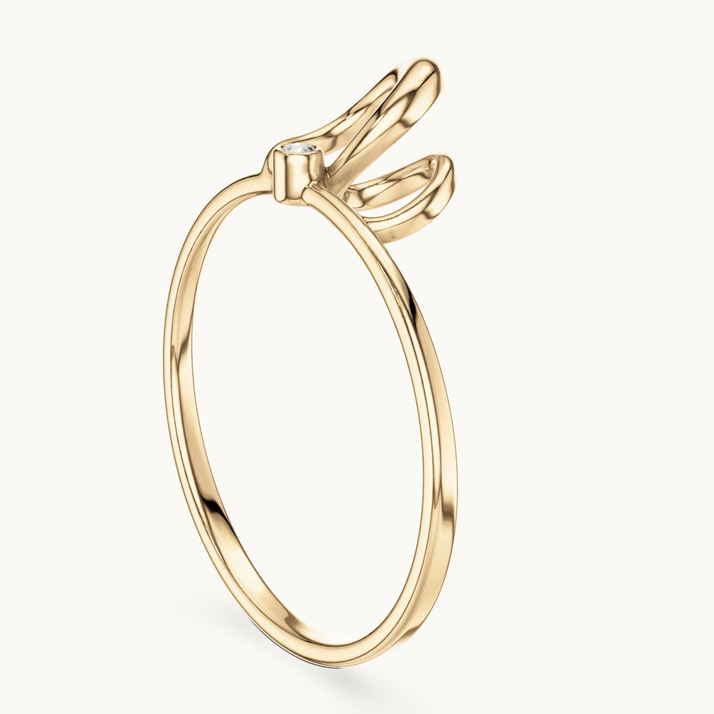 Round lab-grown diamond double loop bezel ring in yellow gold, 0.01 CT TW, view 1