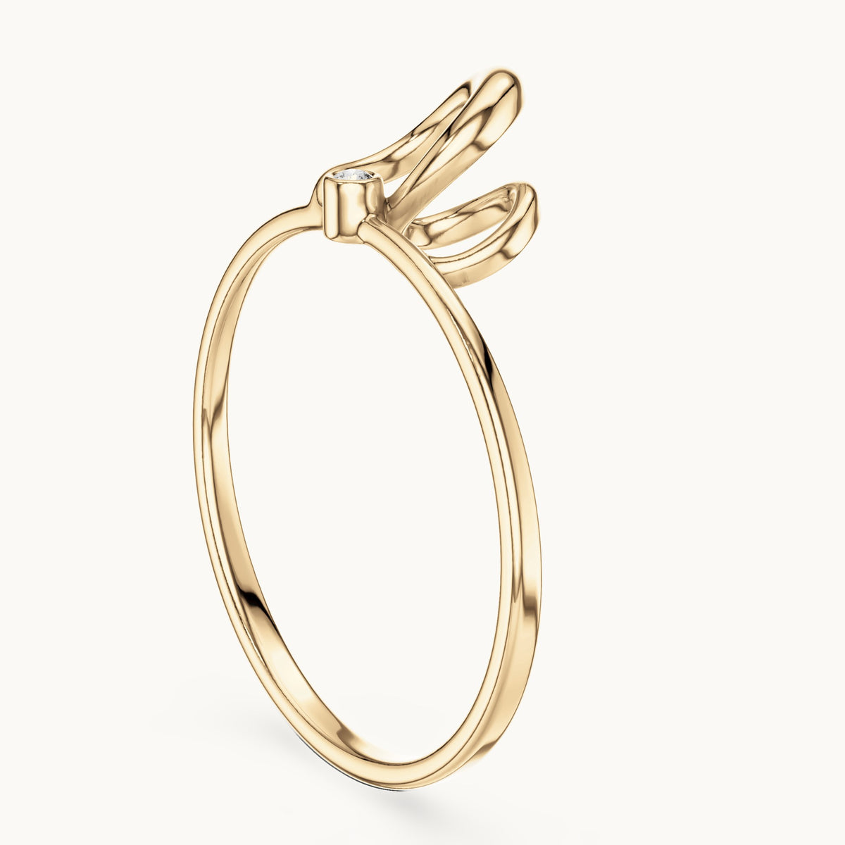 Round lab-grown diamond double loop bezel ring in yellow gold, 0.01 CT TW, view 1