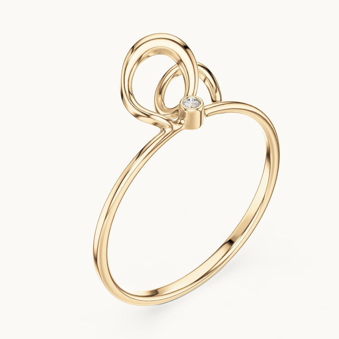 Round lab-grown diamond double loop bezel ring in yellow gold, 0.01 CT TW, view 2