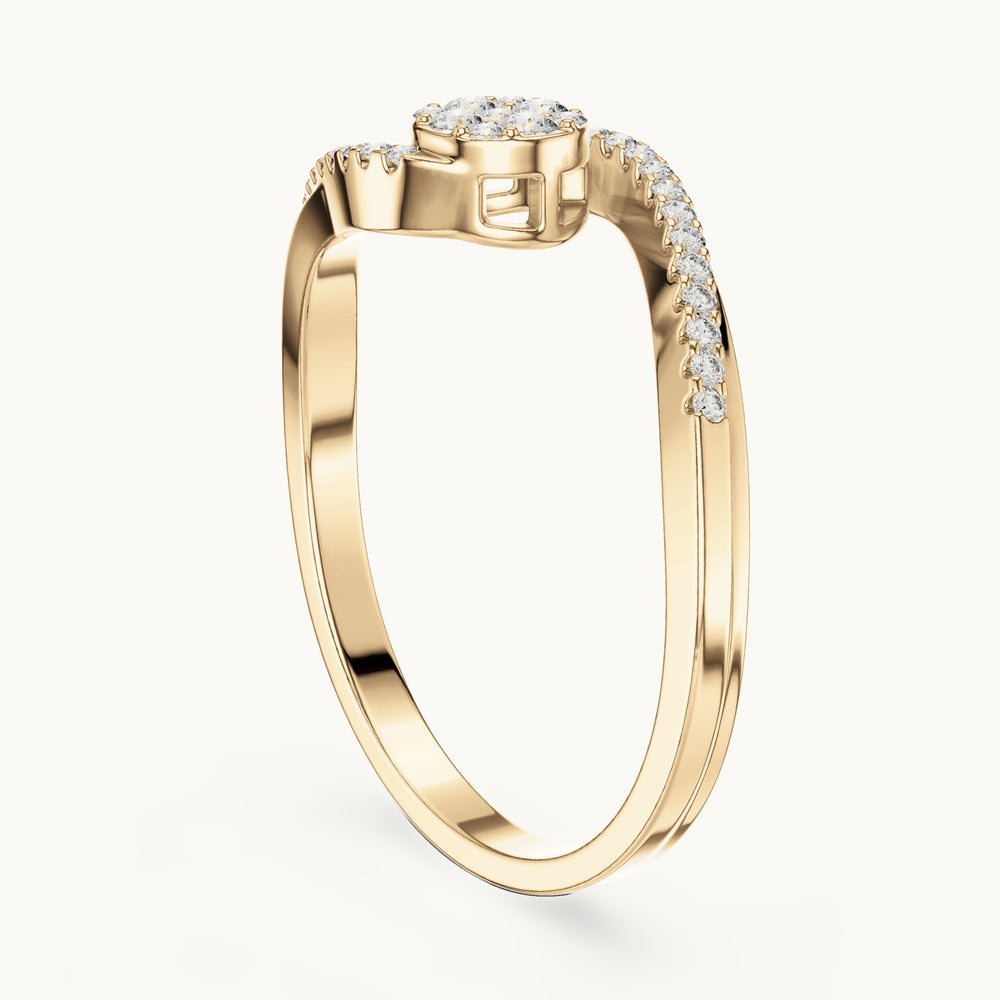 Round lab-grown diamond swirl bypass cluster ring in yellow gold, 0.155 CT TW, view 1